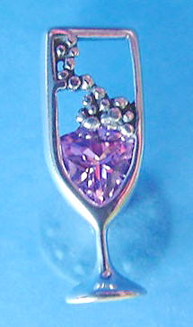 Sterling Silver Pink Zirconia Bubbly Champagne Cocktail Pin